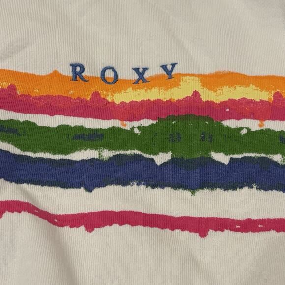 Roxy Stay Salty White Sweatshirt Abstract Rainbow Stripes Drawstring Hem XL Crew - Picture 4 of 7